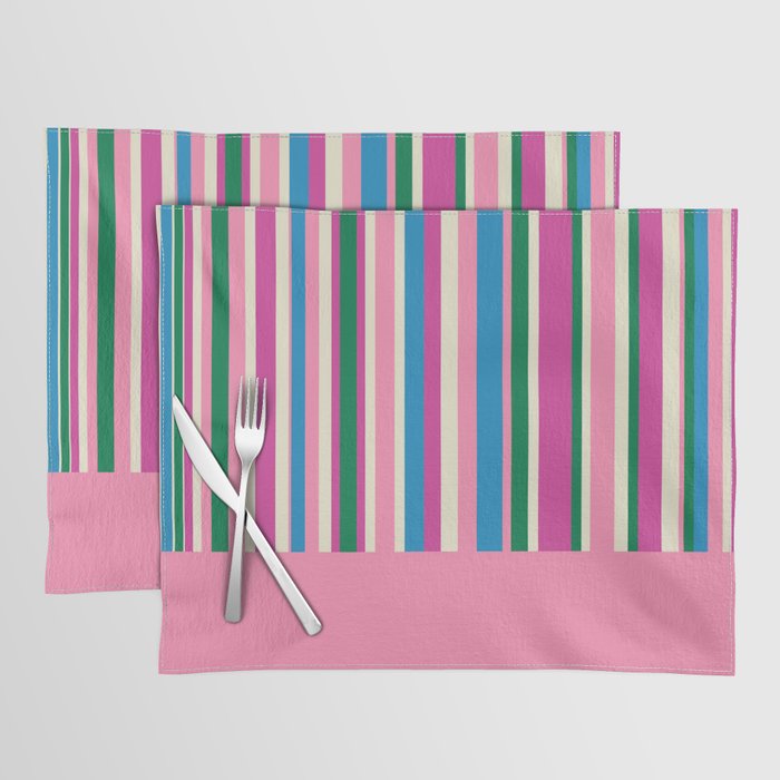 Color Block Stripes Cuff Pattern Pink Blue Green Placemat Gallery Image 1
