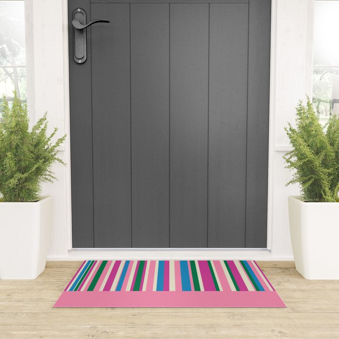 Color Block Stripes Cuff Pattern Pink Blue Green Welcome Mat Gallery Image 3