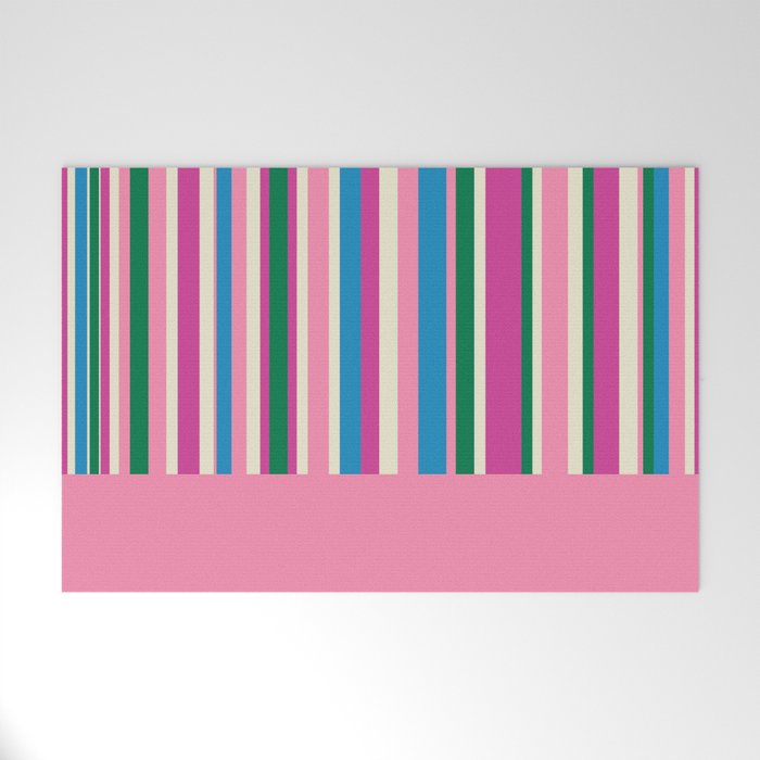 Color Block Stripes Cuff Pattern Pink Blue Green Welcome Mat Gallery Image 1