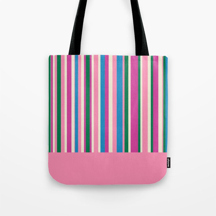 Color Block Stripes Cuff Pattern Pink Blue Green Tote Bag Gallery Image 1