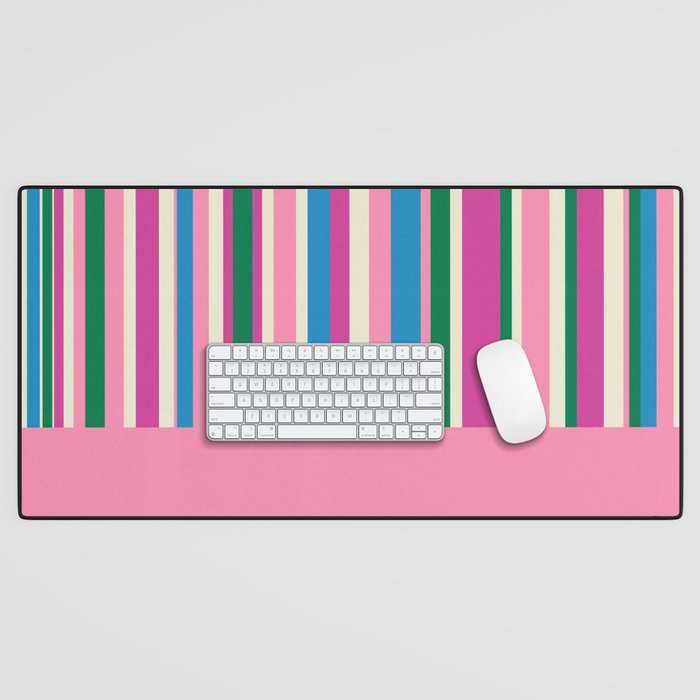 Color Block Stripes Cuff Pattern Pink Blue Green Desk Mat Gallery Image 1