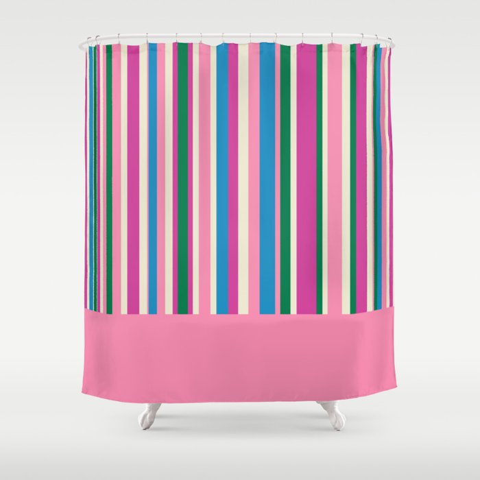 Color Block Stripes Cuff Pattern Pink Blue Green Shower Curtain Gallery Image 1
