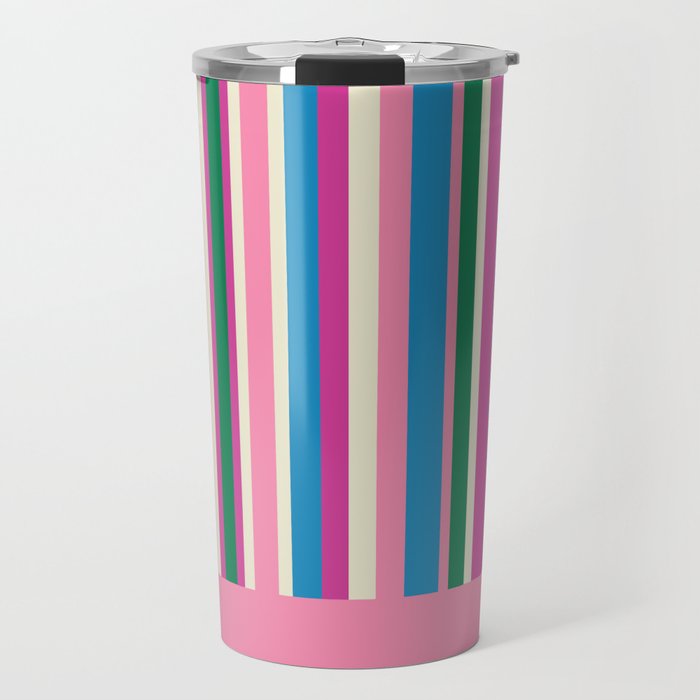 Color Block Stripes Cuff Pattern Pink Blue Green Travel Mug Gallery Image 1