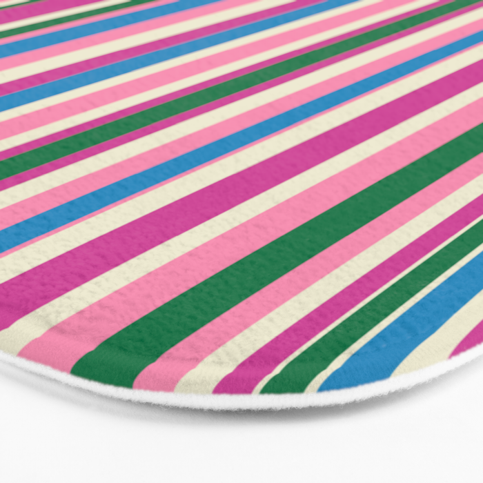 Color Block Stripes Cuff Pattern Pink Blue Green Bath Mat Gallery Image 3
