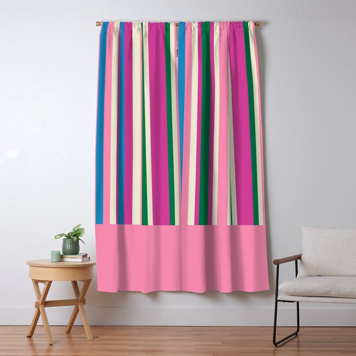 Color Block Stripes Cuff Pattern Pink Blue Green Window Curtain Gallery Image 5