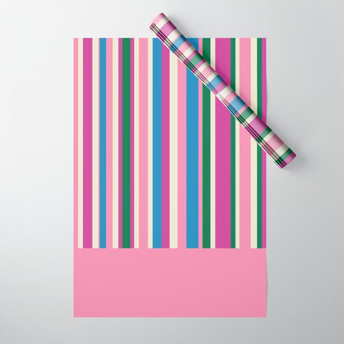 Color Block Stripes Cuff Pattern Pink Blue Green Wrapping Paper Gallery Image 1