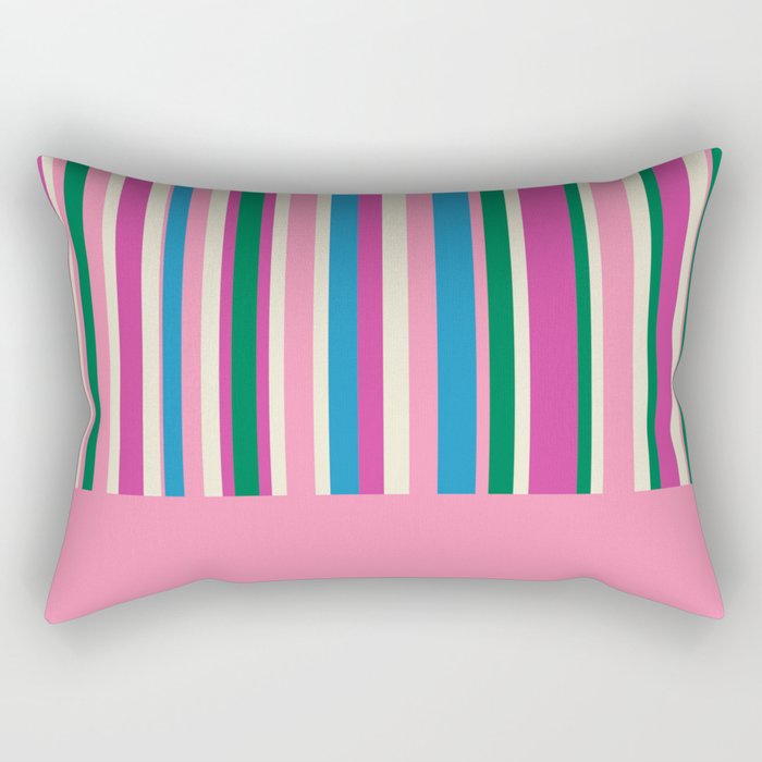 Color Block Stripes Cuff Pattern Pink Blue Green Rectangular Pillow Gallery Image 1