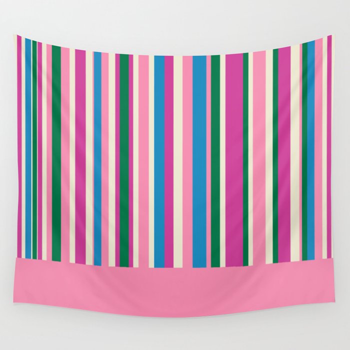 Color Block Stripes Cuff Pattern Pink Blue Green Wall Tapestry Gallery Image 1