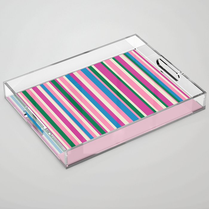 Color Block Stripes Cuff Pattern Pink Blue Green Acrylic Tray Gallery Image 1