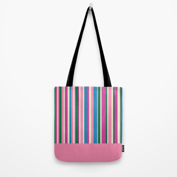 Color Block Stripes Cuff Pattern Pink Blue Green Tote Bag Gallery Image 2