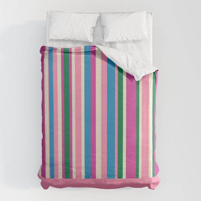 Color Block Stripes Cuff Pattern Pink Blue Green Duvet Cover Gallery Image 1