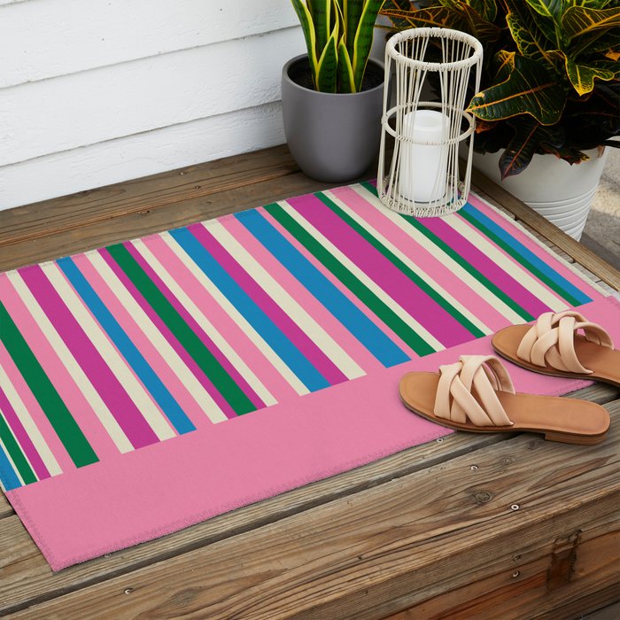 Color Block Stripes Cuff Pattern Pink Blue Green Outdoor Rug Gallery Image 2