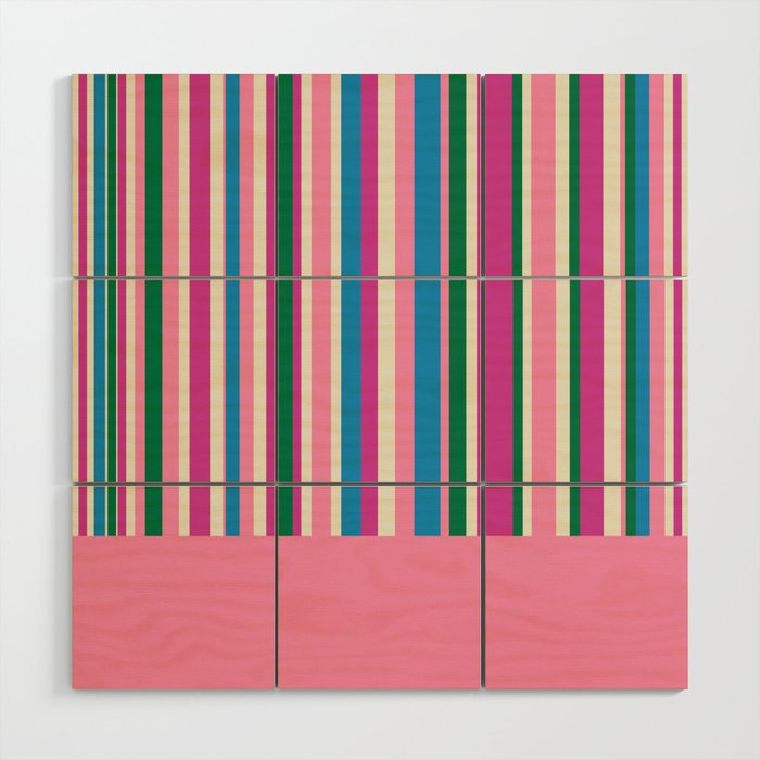 Color Block Stripes Cuff Pattern Pink Blue Green Wood Wall Art Gallery Image 1