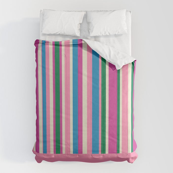 Color Block Stripes Cuff Pattern Pink Blue Green Comforter Gallery Image 1