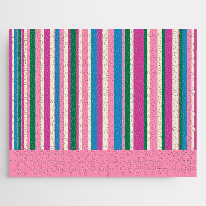 Color Block Stripes Cuff Pattern Pink Blue Green Jigsaw Puzzle Gallery Image 1
