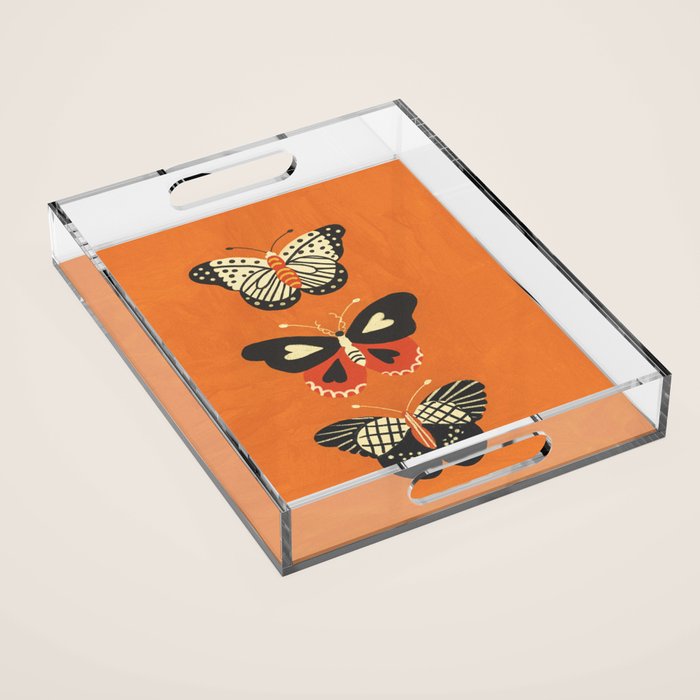 Butterflies in orange Acrylic Tray Gallery Image 1