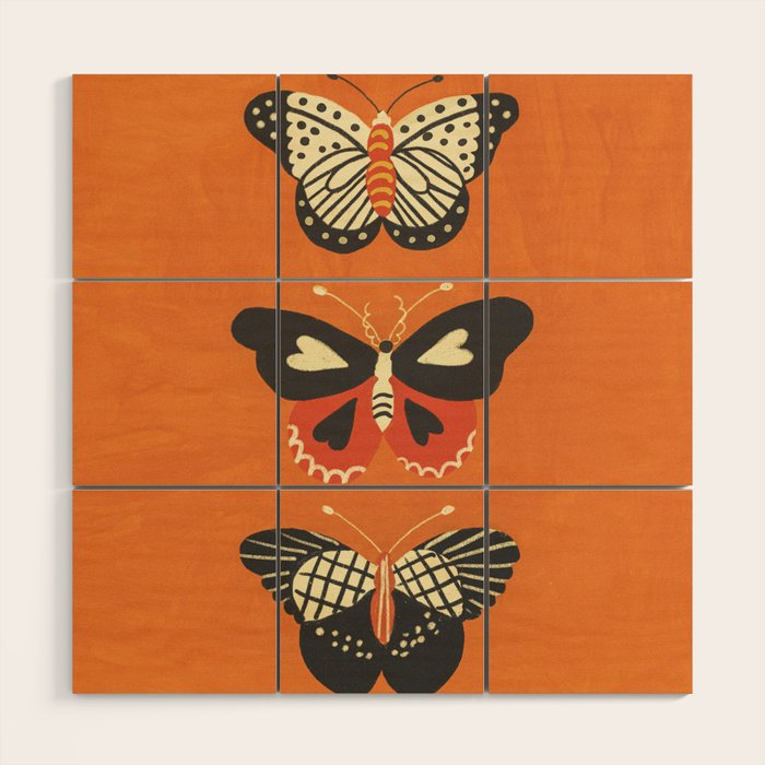 Butterflies in orange Wood Wall Art Gallery Image 1