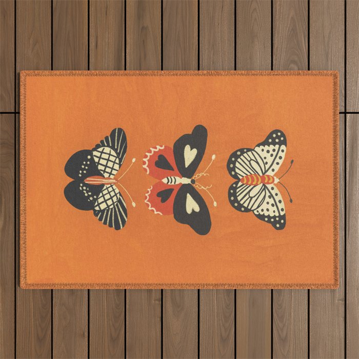 Butterflies in orange Outdoor Rug Gallery Image 1