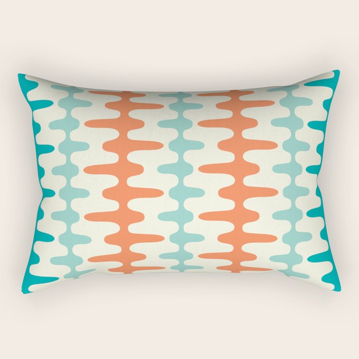 Retro Mid Century Modern Trellis Print Orange and Teal Rectangular Pillow Gallery Image 2
