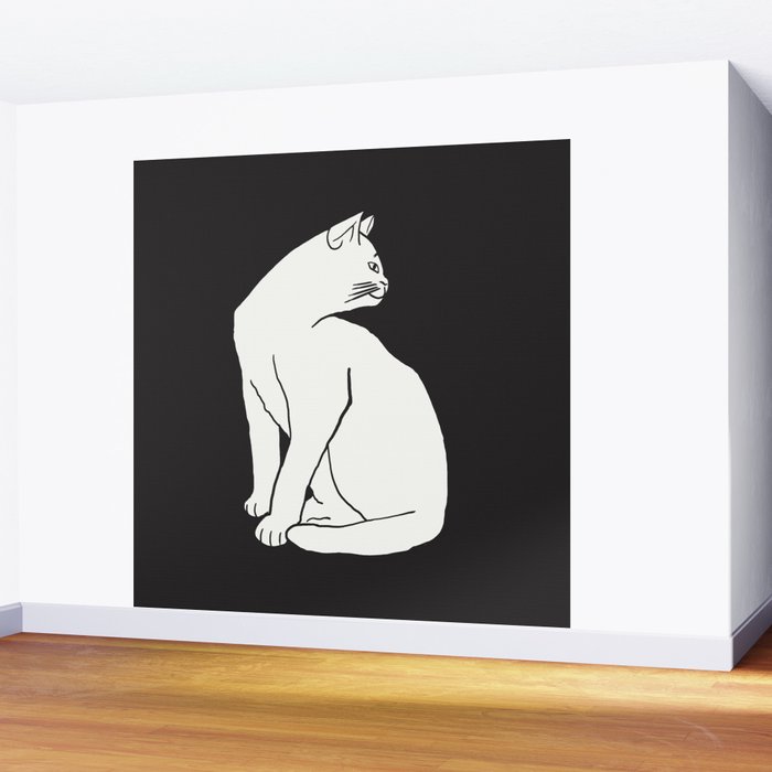 White Cat On Black Wall Mural Gallery Image 2