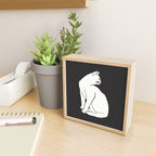 White Cat On Black Mini Art Print Gallery Image 2