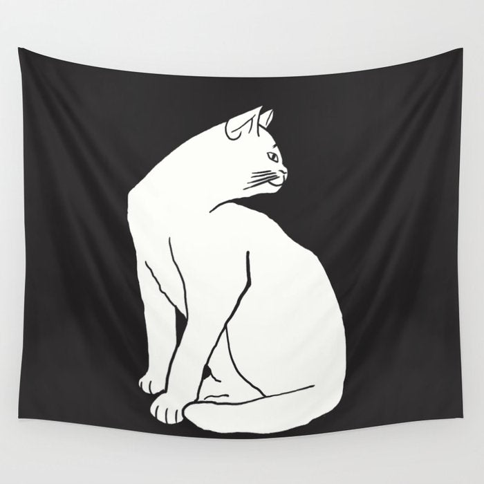 White Cat On Black Wall Tapestry Gallery Image 4