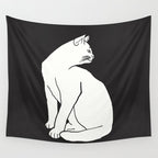 White Cat On Black Wall Tapestry Gallery Image 4