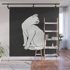 White Cat On Black Wall Mural Gallery Image 1
