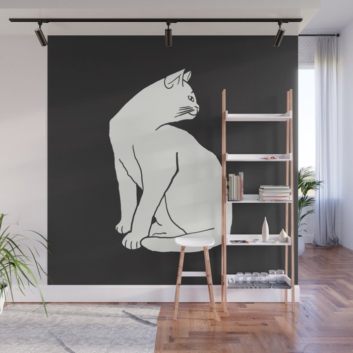 White Cat On Black Wall Mural Gallery Image 1