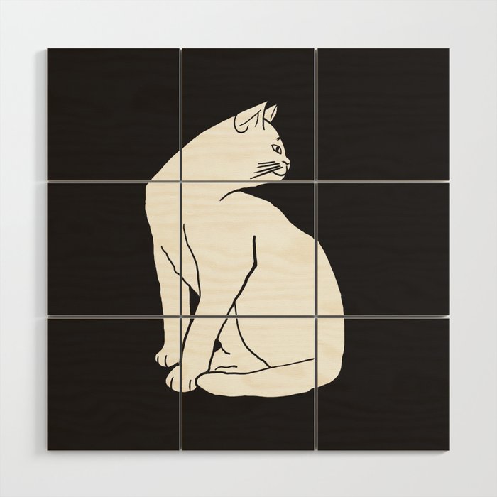 White Cat On Black Wood Wall Art Gallery Image 1