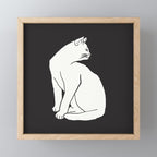 White Cat On Black Mini Art Print Gallery Image 1