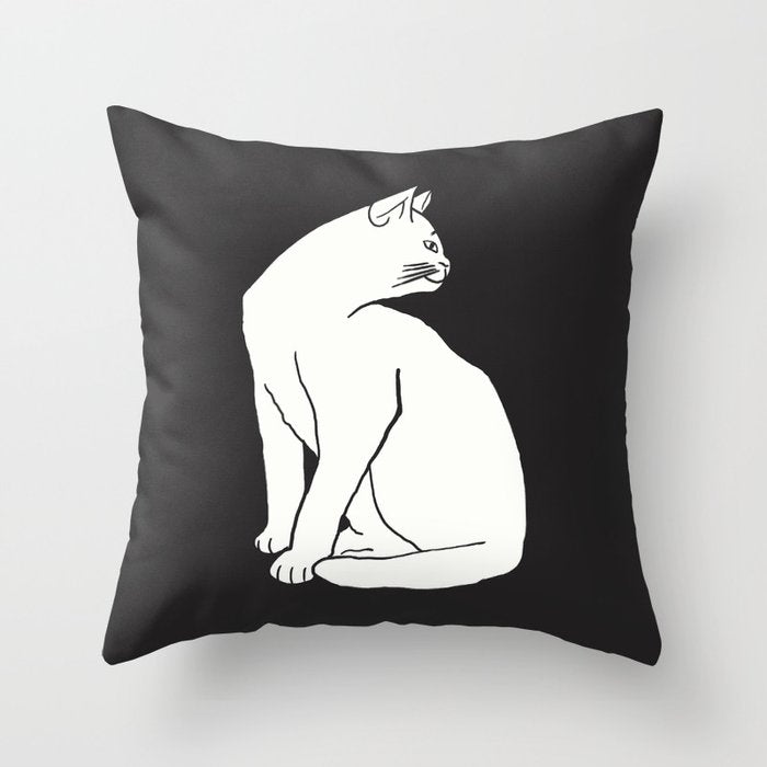 White Cat On Black Throw Pillow Gallery Image 1