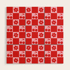 Cherry Flowers Pink & Red Checker Wood Wall Art Gallery Image 1