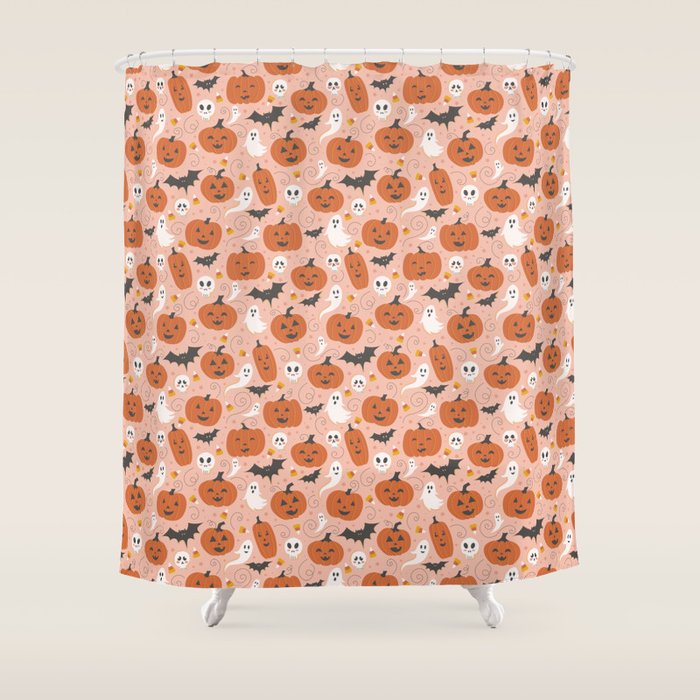 Pumpkin Party on Blush Pink Shower Curtain Gallery Image 1