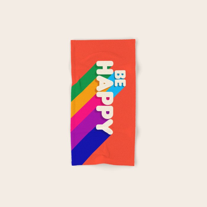 BE HAPPY - rainbow retro typography Towels Gallery Image 1