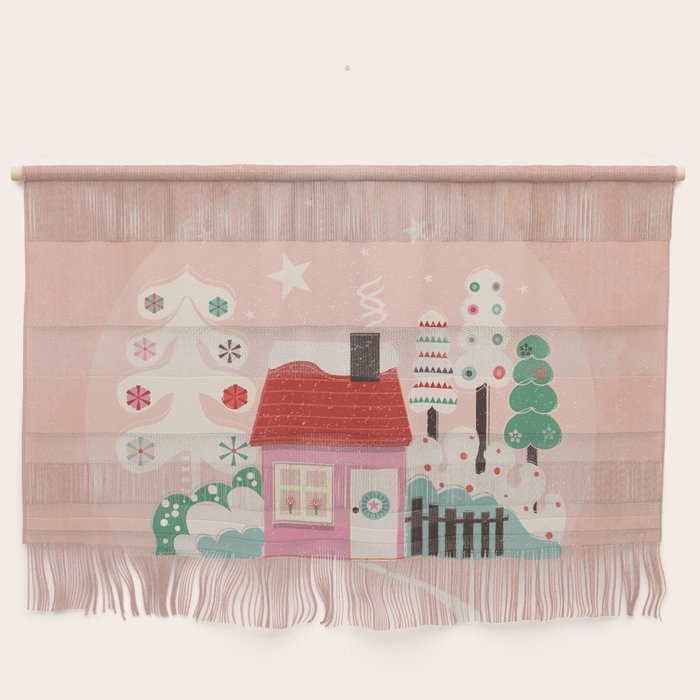 Festive Winter Hut in pink Wall Hanging Gallery Image 1