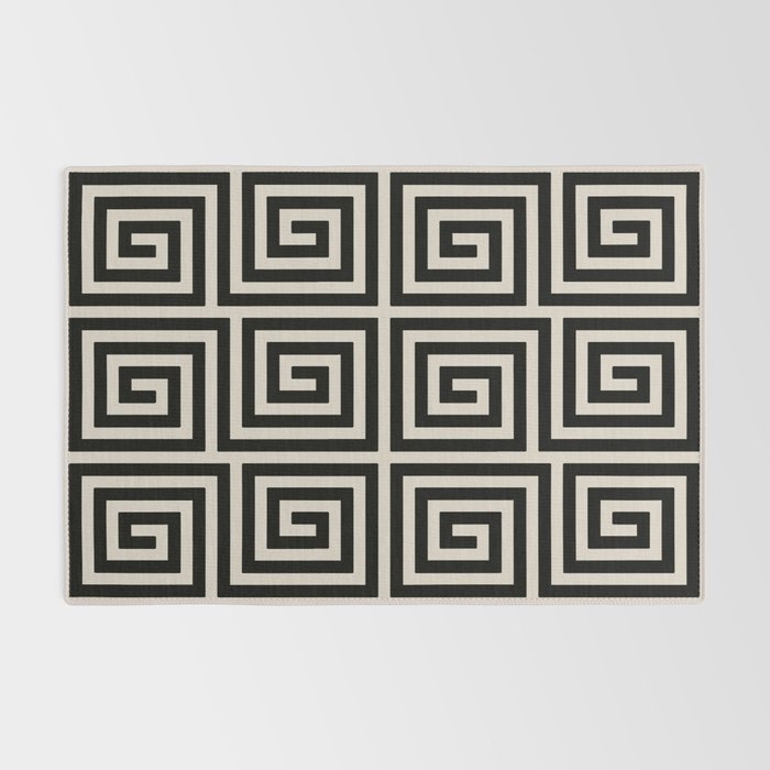 Greek Key Pattern 123 Black and Linen White Rug Gallery Image 2
