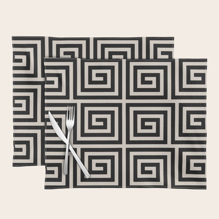 Greek Key Pattern 123 Black and Linen White Placemat Gallery Image 1
