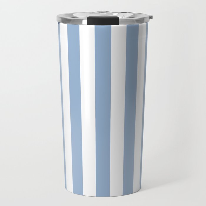 Cerulean Blue Vertical Beach Hut Stripes Travel Mug Gallery Image 1