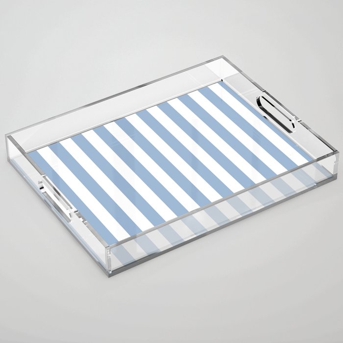 Cerulean Blue Vertical Beach Hut Stripes Acrylic Tray Gallery Image 1