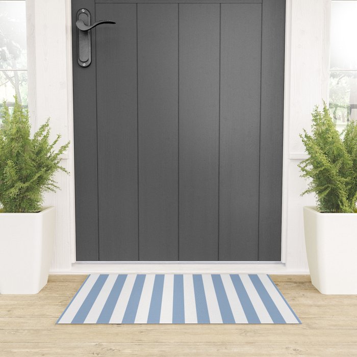 Cerulean Blue Vertical Beach Hut Stripes Welcome Mat Gallery Image 3