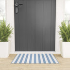 Cerulean Blue Vertical Beach Hut Stripes Welcome Mat Gallery Image 3