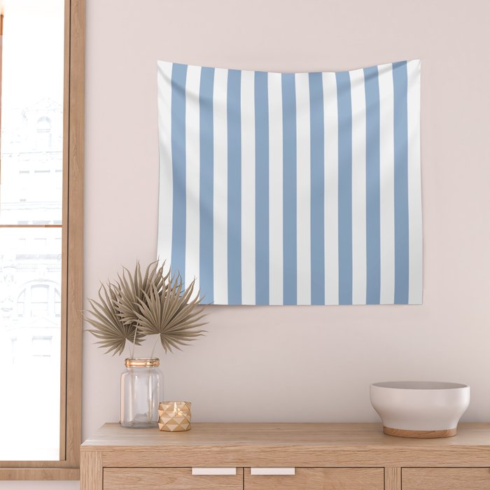 Cerulean Blue Vertical Beach Hut Stripes Wall Tapestry Gallery Image 2