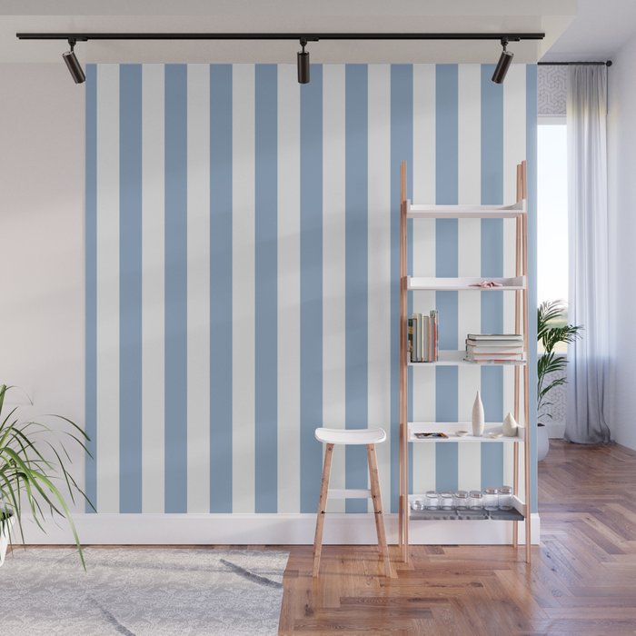 Cerulean Blue Vertical Beach Hut Stripes Wall Mural Gallery Image 1