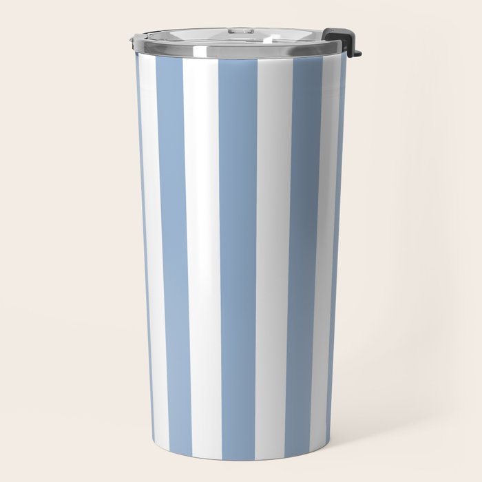 Cerulean Blue Vertical Beach Hut Stripes Travel Mug Gallery Image 2