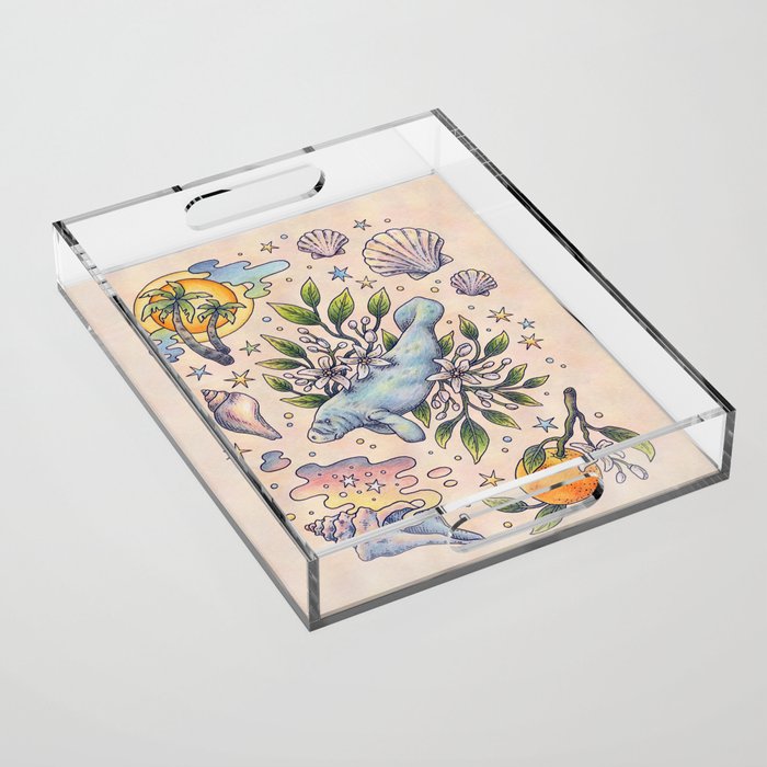 Orange Blossom Manatee | Ocean Nature Art Acrylic Tray Gallery Image 1