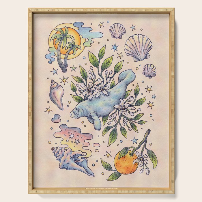 Orange Blossom Manatee | Ocean Nature Art Serving Tray Gallery Image 1