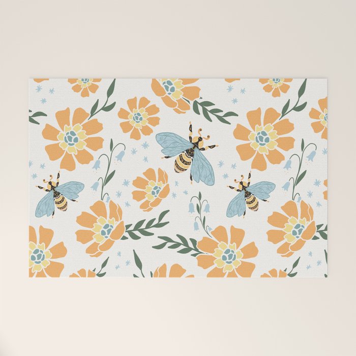Honey Bees and Orange Flowers Welcome Mat Gallery Image 1