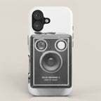 A Kodak Brownie analog vintage camera on a white background  Retro photography in black and white iPhone Case Gallery Image 1