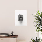A Kodak Brownie analog vintage camera on a white background  Retro photography in black and white Poster Gallery Image 2